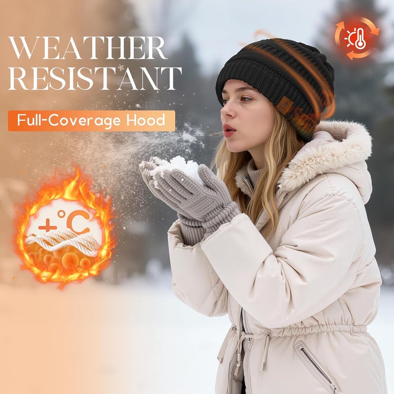 Durio Womens Knit Beanie Winter Thick Solid Fleece Lined Beanie Hats for Women Men Unisex Warm Skiing Beanies - Image 4